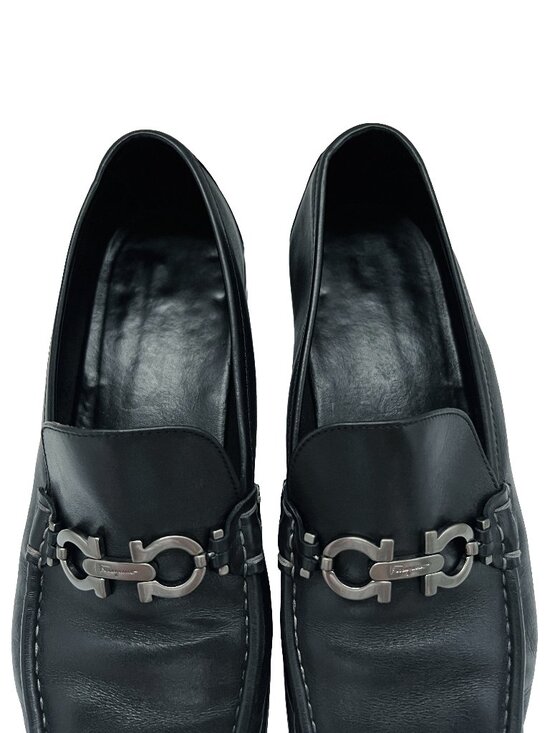 $995 Salvatore Ferragamo Mens THOMAS Black Shoes Gancini Silver Bit Loafers 11 D main image 8